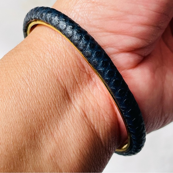 CASINI & GORI |Vintage Black Leather 24k Gold Plated Bangle 16cm | Made In Italy - Picture 6 of 9